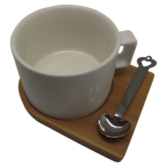 Mug Set with Wooden Saucer & Spoon